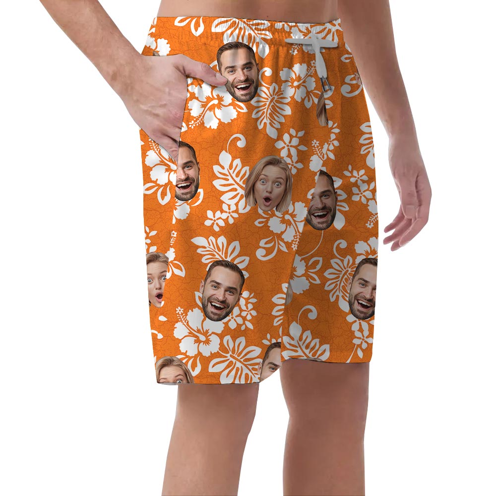 Your Logo Men's Hawaiian Beach Shorts Orange Tropical