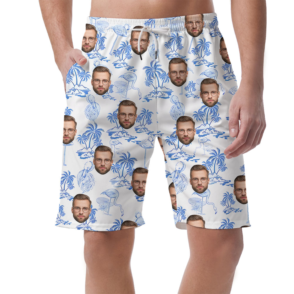Flamingo Men's Shorts White And Blue With Faces - variant image 1