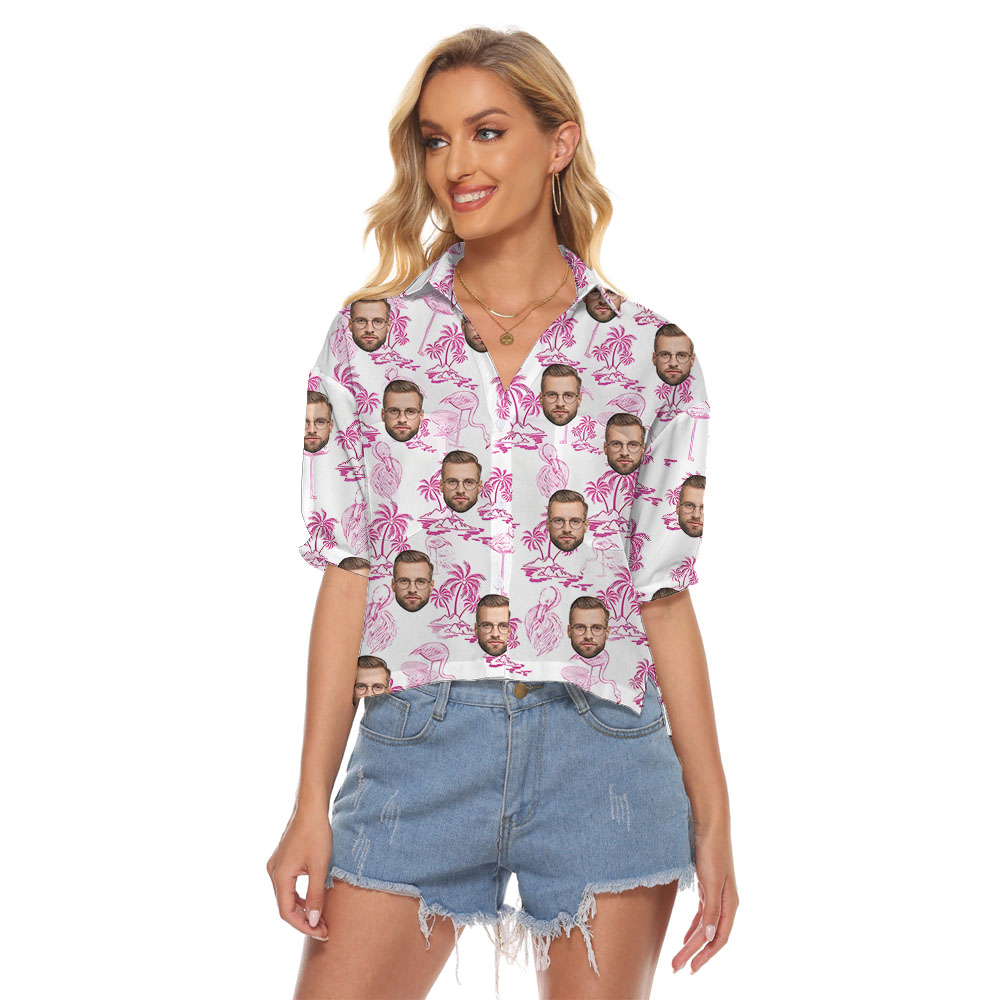 Custom 1-4 Faces Women's Beach Hawaiian Pink Flamingo - variant image 1