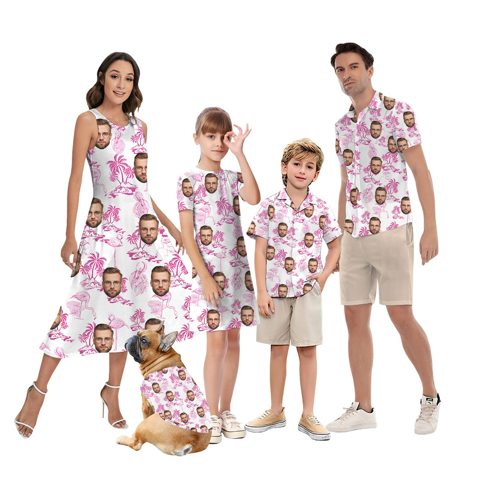 Matching Flamingo And Beach Family Hawaiian Shirt With Faces - variant image 1