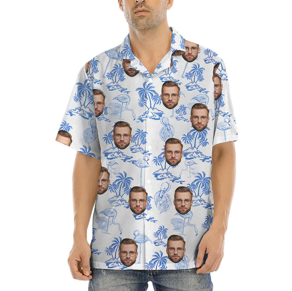 Flamingo Palm Blue Hula Shirt With 1-4 Faces - variant image 1