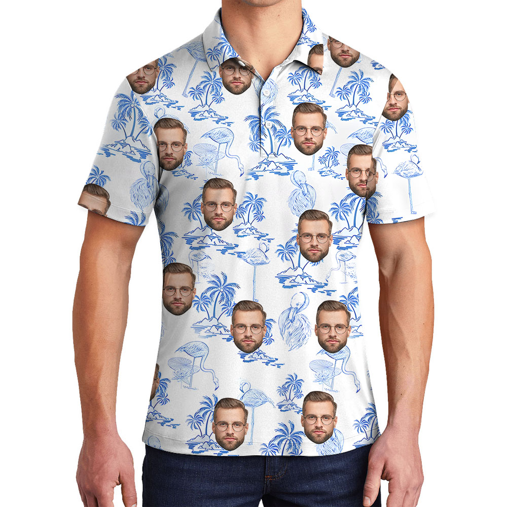 Blue Flamingo Beach Men's Polo Golf Shirt - variant image 1