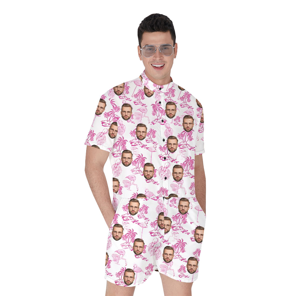 Custom Pink Male's Romper With Flamingo And Beach - variant image 1
