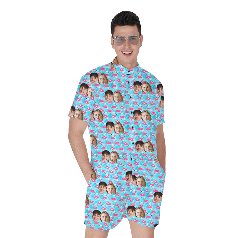Custom Picture Men's RompHim Blue With Flamingo - variant image 1