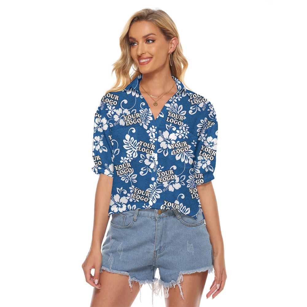 Custom Logo Blue Women's Hawaiian Crop Top - variant image 1