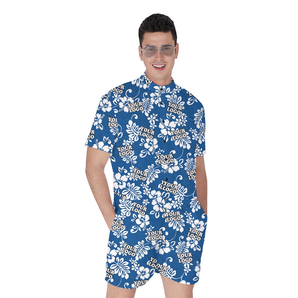 Custom Navy Men's Tropical Romper With Team Logo - variant image 1