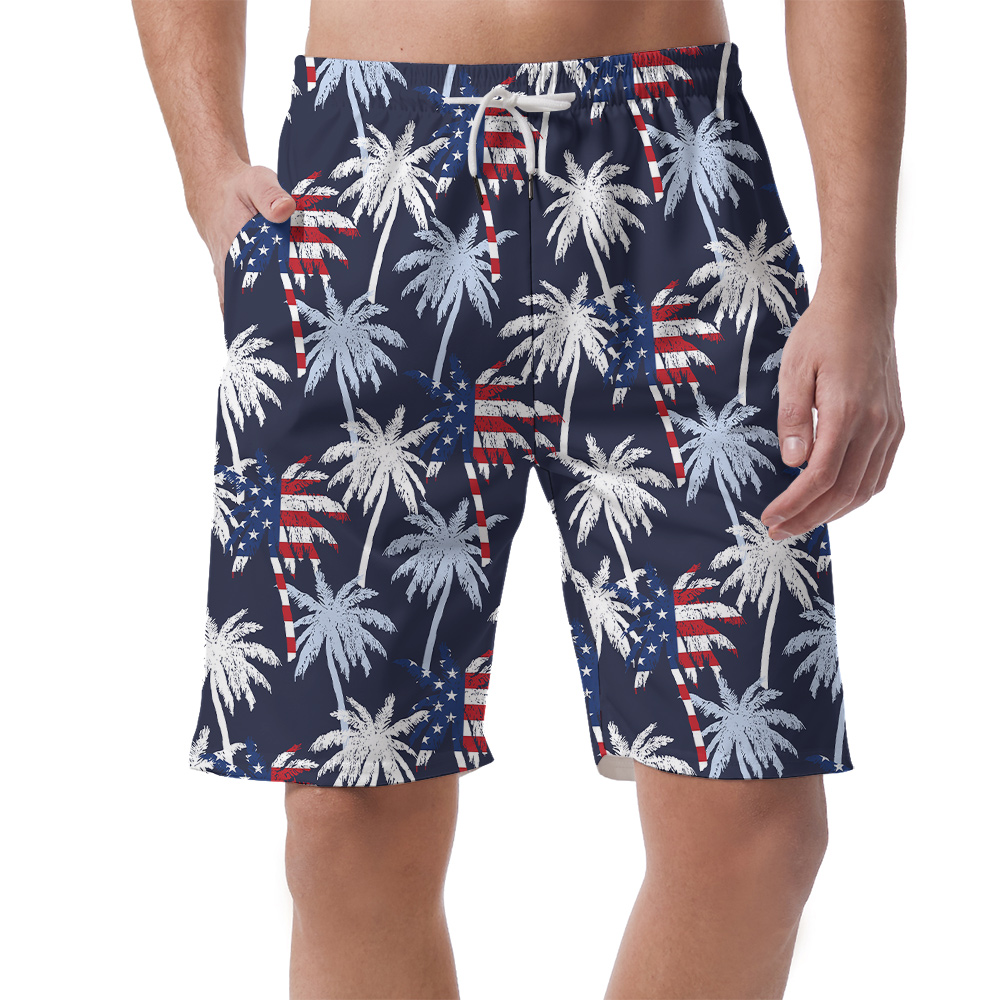 Patriotic Palm Trees American Flag Men's Beach Shorts - variant image 1