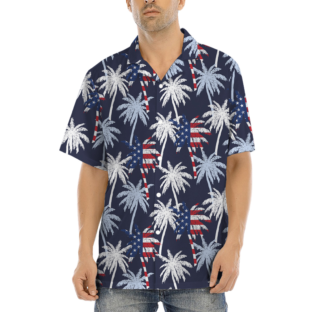 Tropical Palm Trees American Flag Hula Shirt - variant image 1
