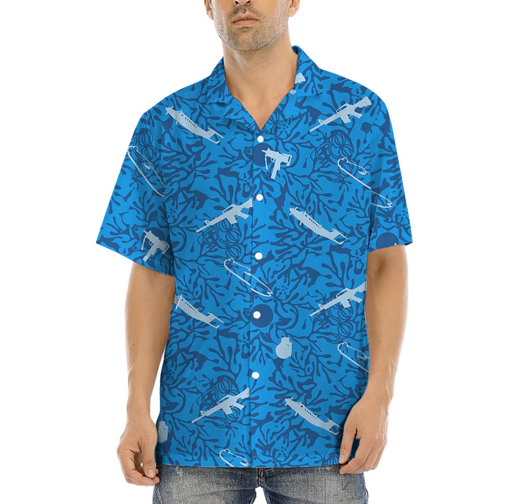 Blue Tactical Short Sleeved Hawaiian Shirt For Men - variant image 1