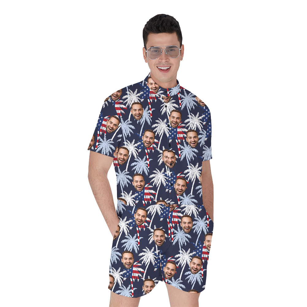 Tropical Palm Trees 4th Of July Romper With Custom Face - variant image 1