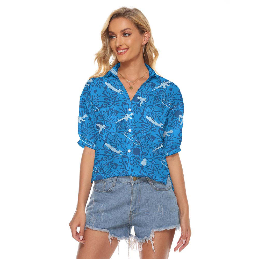 Tropical Tactical Hawaiian Shirt Crop Top For Women - variant image 1