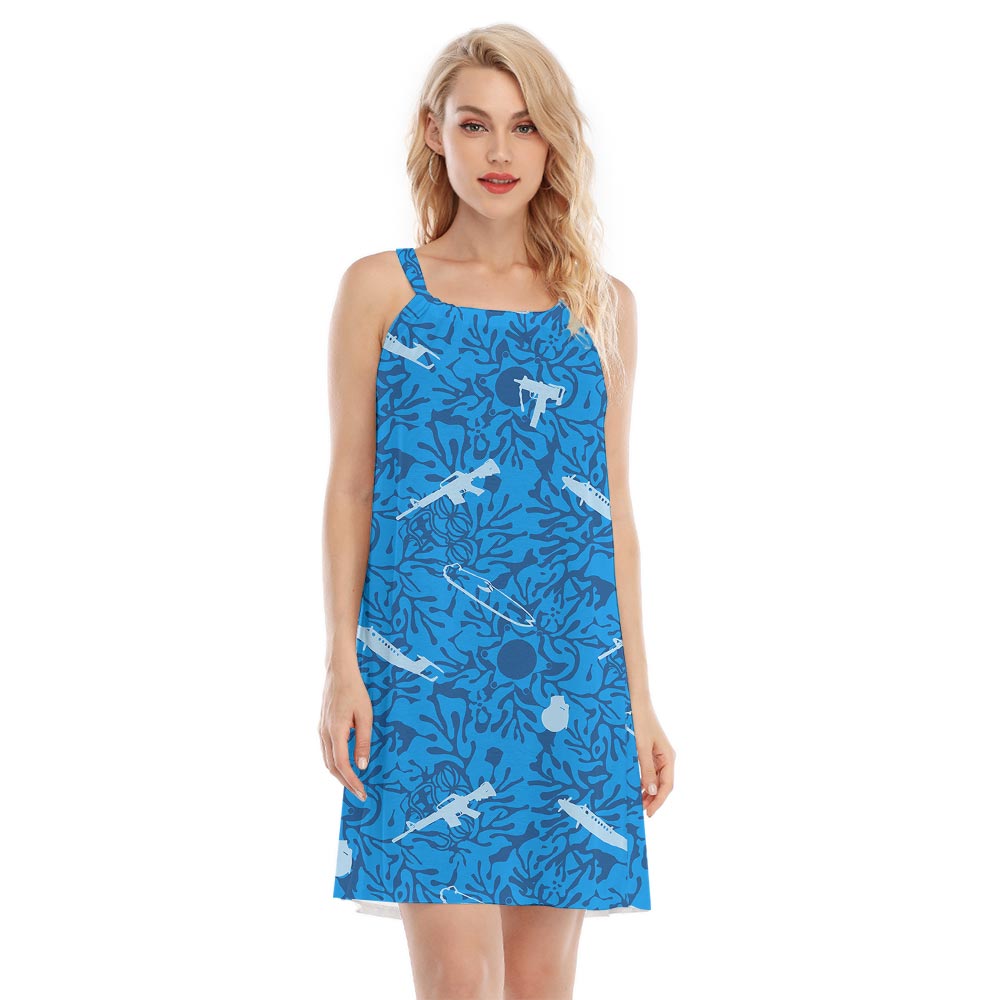 Blue Tactical Print Hawaiian Dress For Women - variant image 1