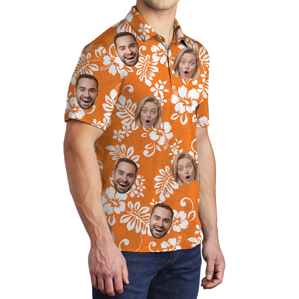 Orange Men's Tropical Hibiscus Polo With Custom Logo