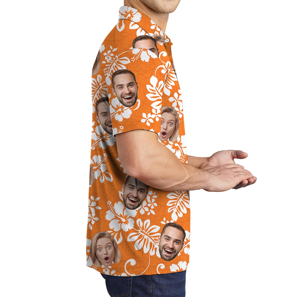 Orange Men's Tropical Hibiscus Polo With Custom Logo