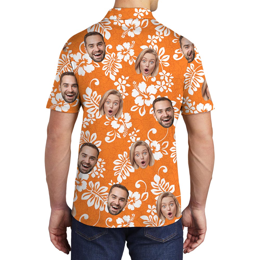 Orange Men's Tropical Hibiscus Polo With Custom Logo