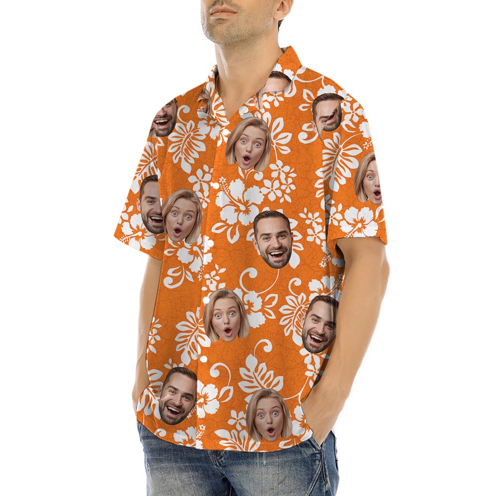 Bulk Order Company Logo Orange Tropical Shirts For Men