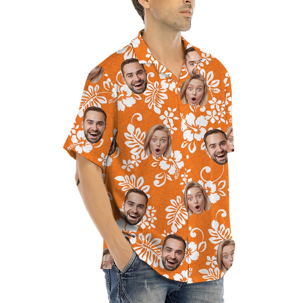 Bulk Order Company Logo Orange Tropical Shirts For Men