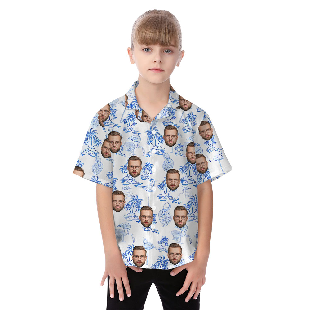 White And Blue Matching Family Aloha Outfits With Faces