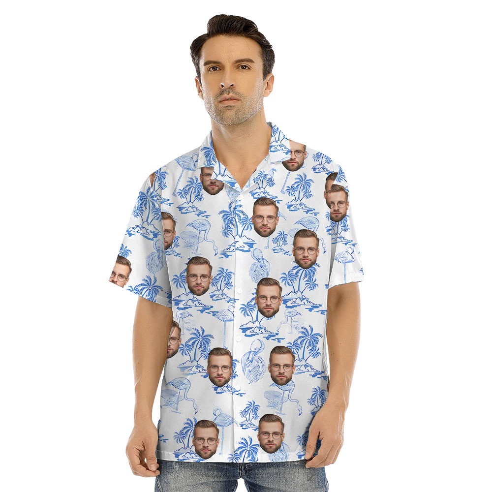 White And Blue Matching Family Aloha Outfits With Faces