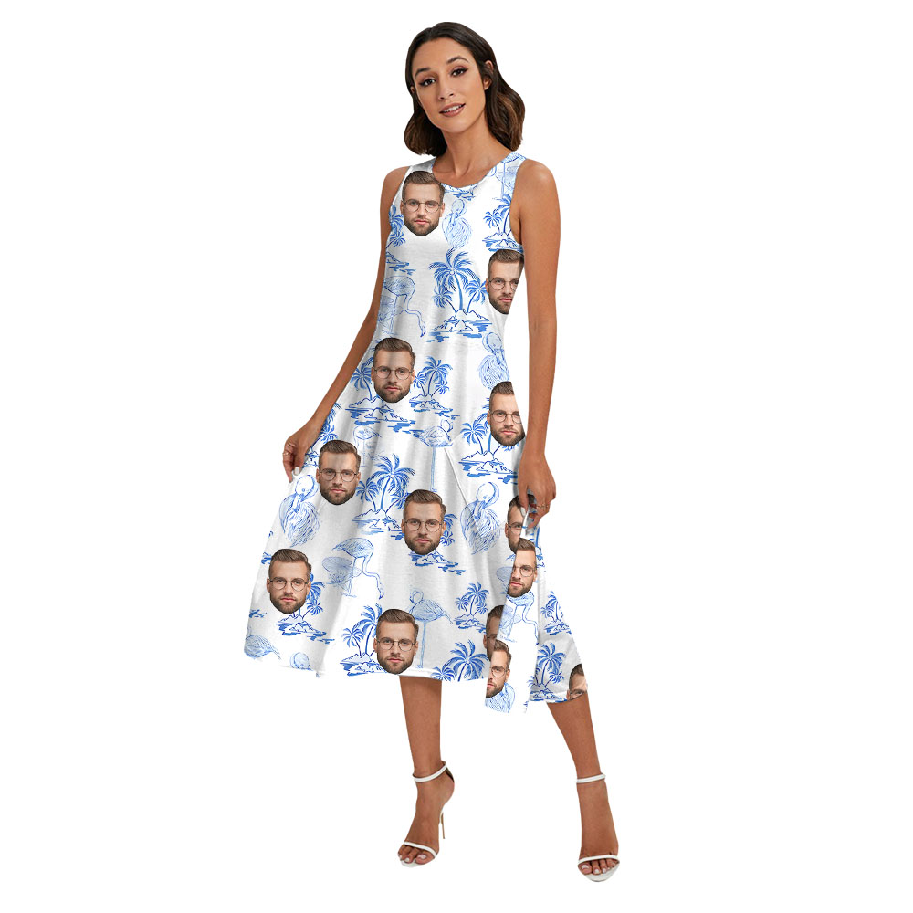 White And Blue Matching Family Aloha Outfits With Faces