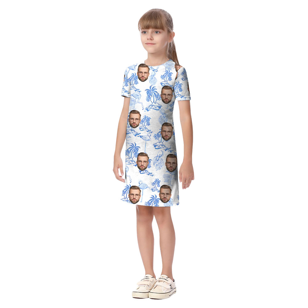 White And Blue Matching Family Aloha Outfits With Faces
