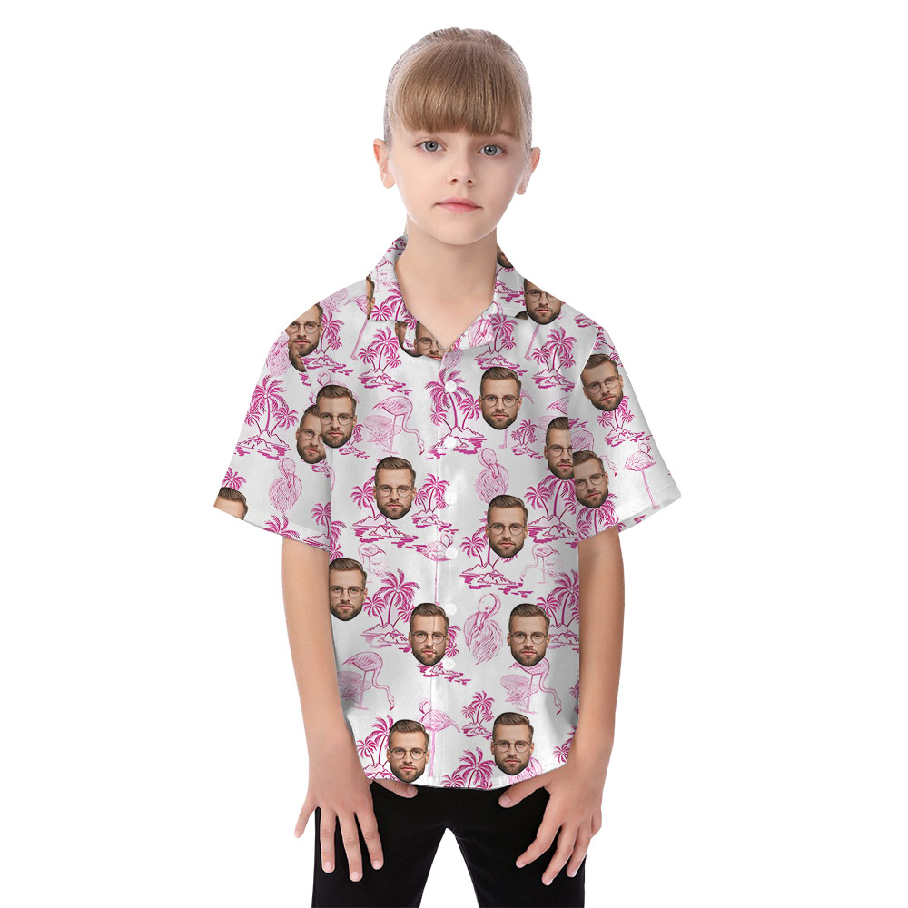 Matching Flamingo And Beach Family Hawaiian Shirt With Faces