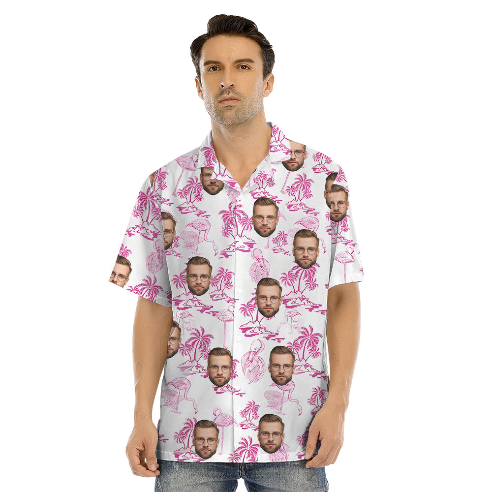 Matching Flamingo And Beach Family Hawaiian Shirt With Faces
