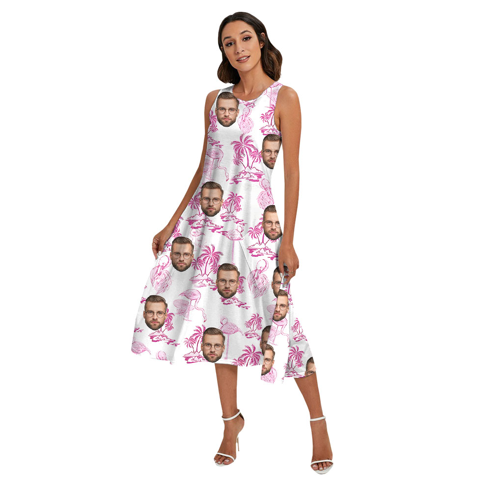 Matching Flamingo And Beach Family Hawaiian Shirt With Faces