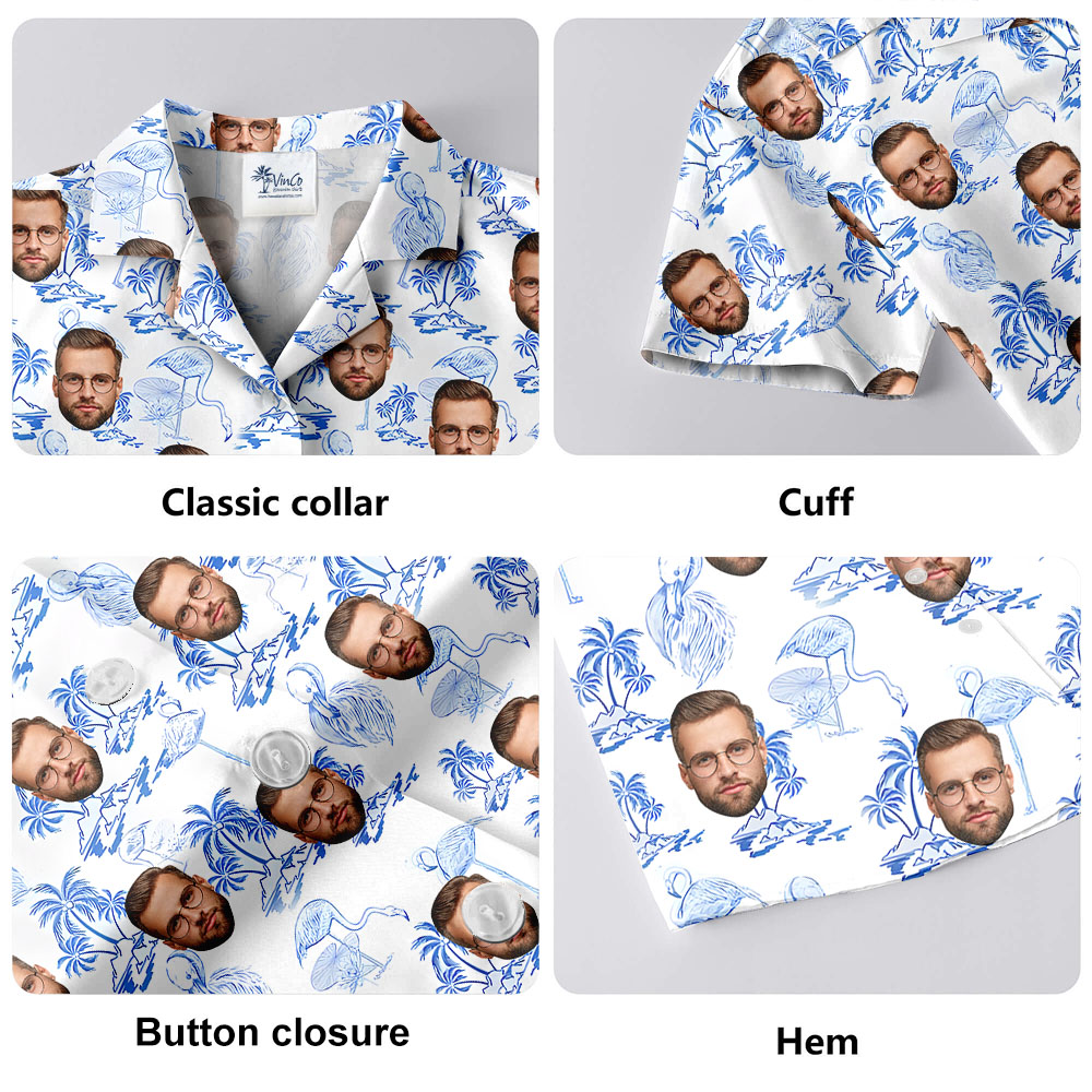 Flamingo Palm Blue Hula Shirt With 1-4 Faces
