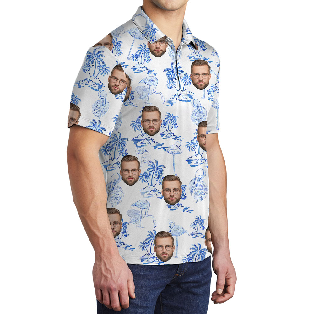 Blue Flamingo Beach Men's Polo Golf Shirt