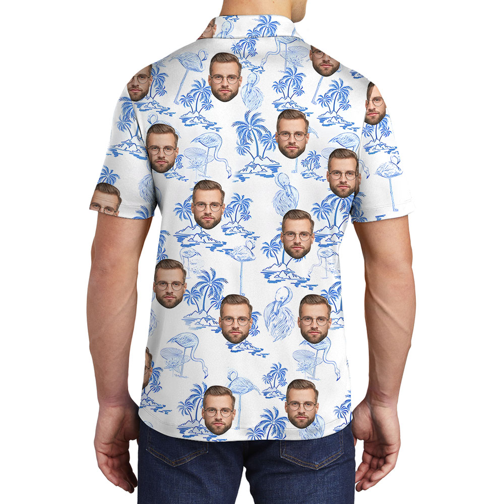 Blue Flamingo Beach Men's Polo Golf Shirt