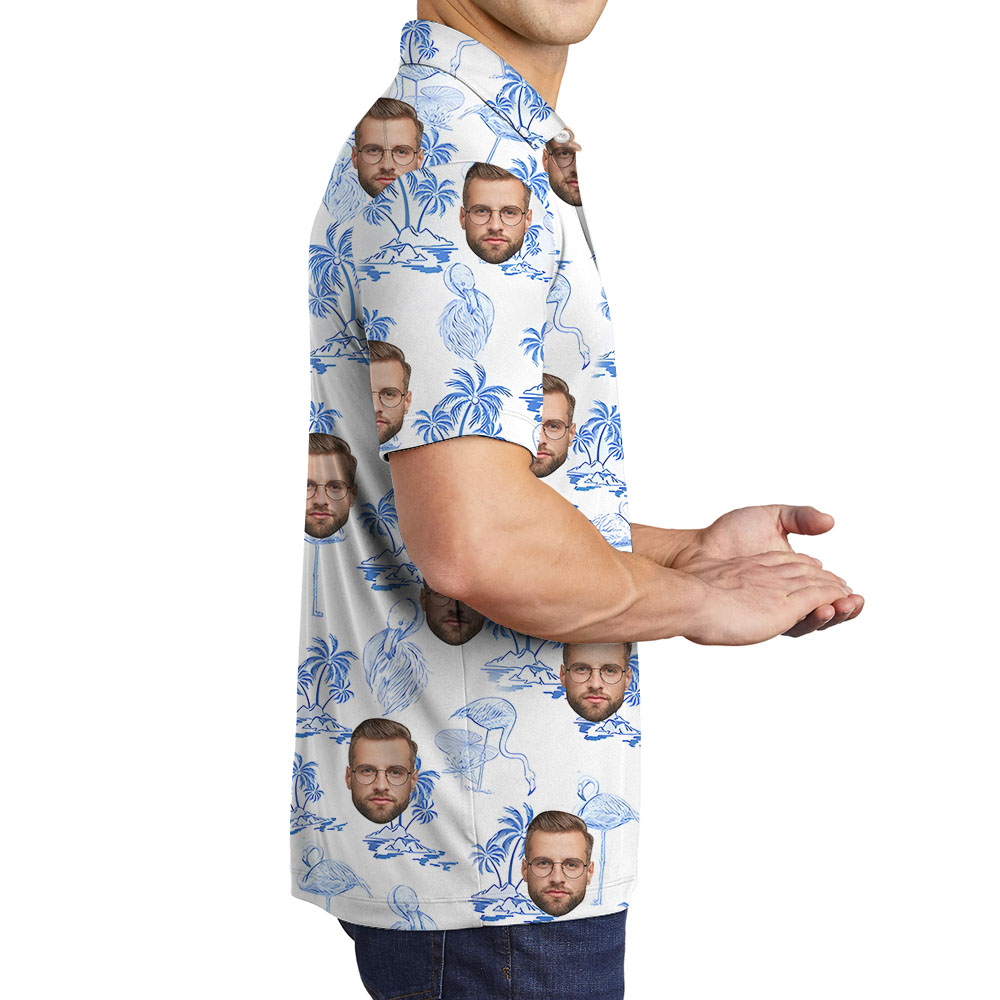 Blue Flamingo Beach Men's Polo Golf Shirt