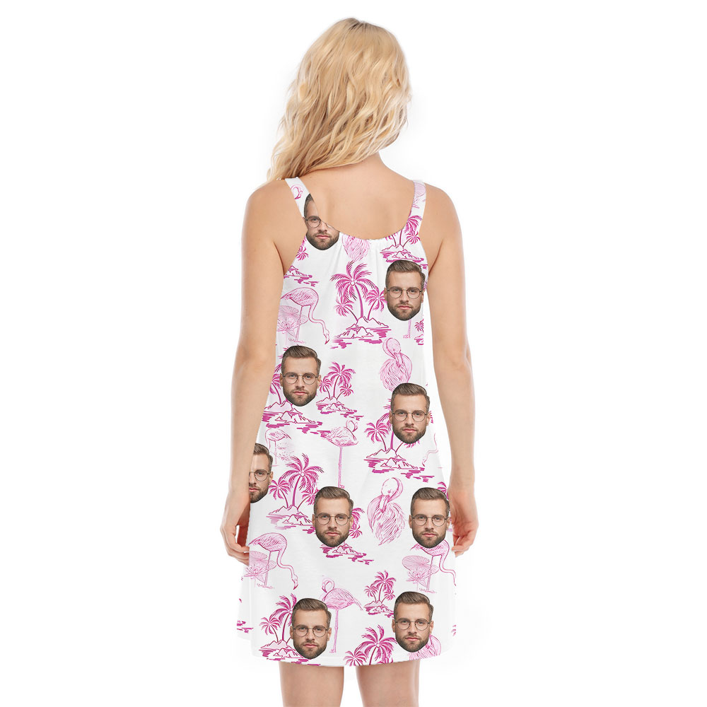 Personalized Flamingo And Beach Cami Dress With Faces