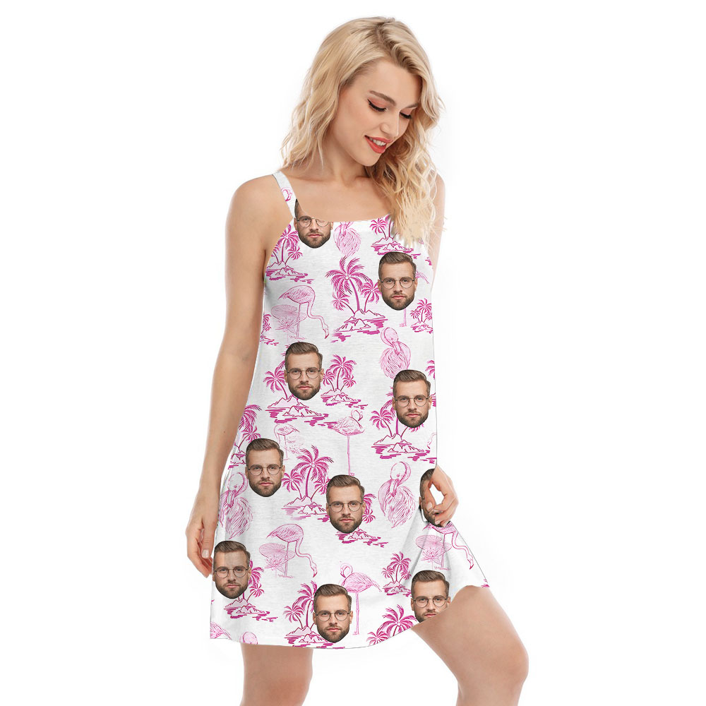 Personalized Flamingo And Beach Cami Dress With Faces
