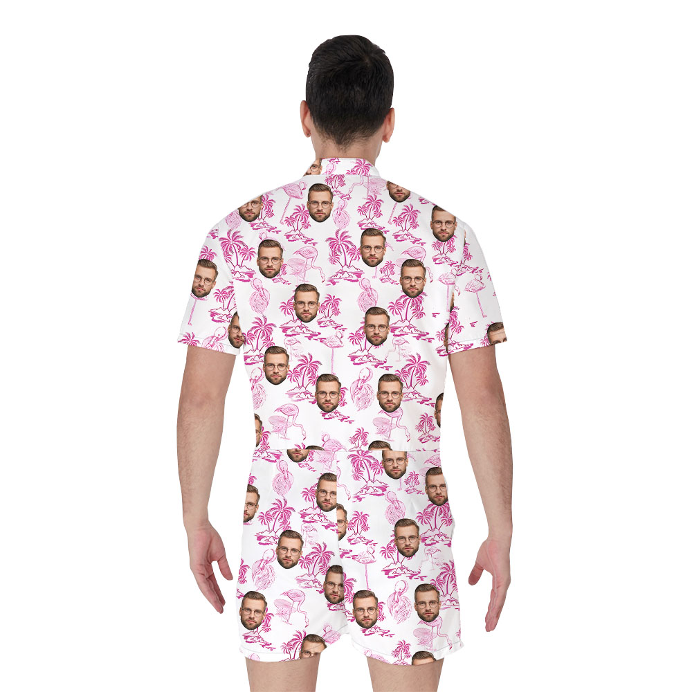 Custom Pink Male's Romper With Flamingo And Beach