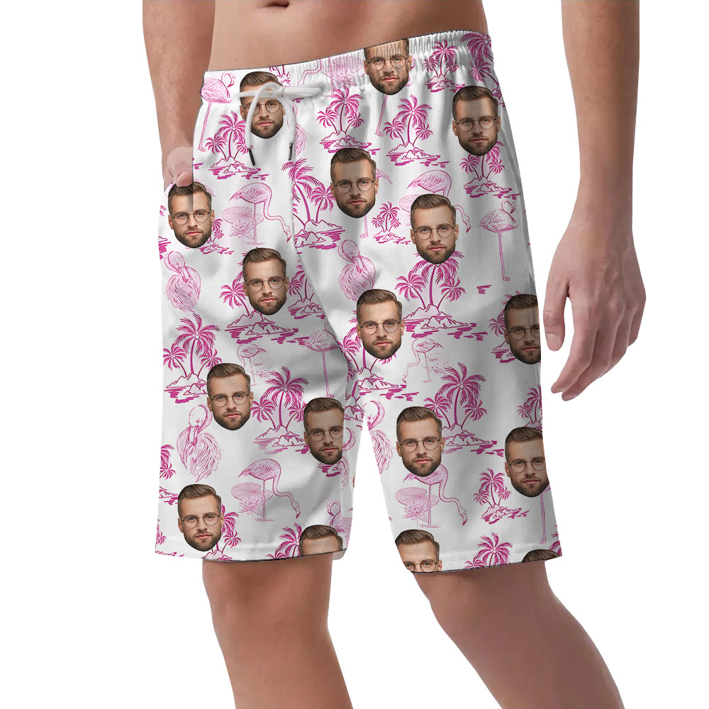 Flamingo And Beach Men's Shorts With Up To 4 Faces