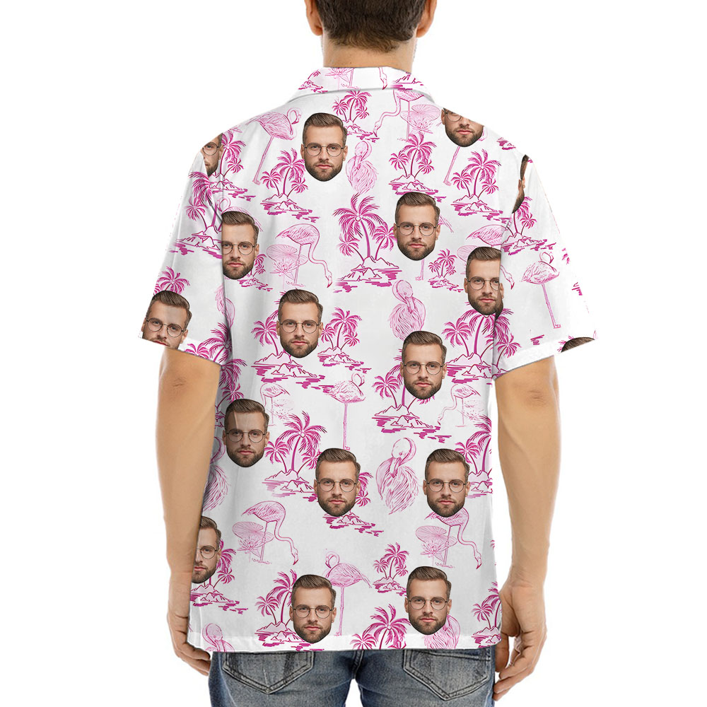 Flamingo Beach Themed Button Up Shirt With 1-4 Faces