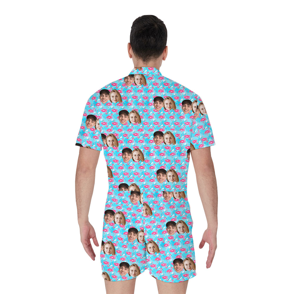 Custom Picture Men's RompHim Blue With Flamingo