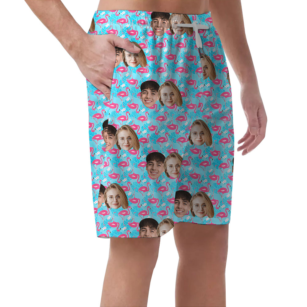 Custom Face Men's Swim Trunks Printed Flamingo