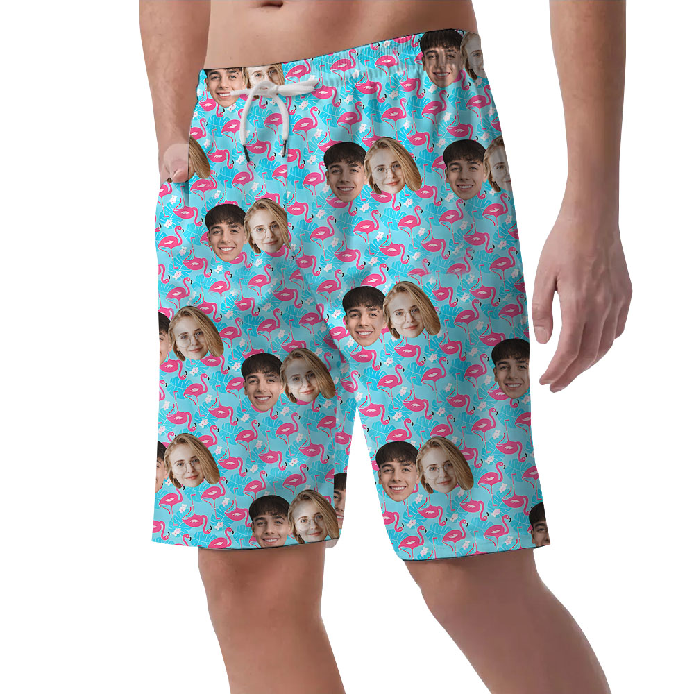 Custom Face Men's Swim Trunks Printed Flamingo