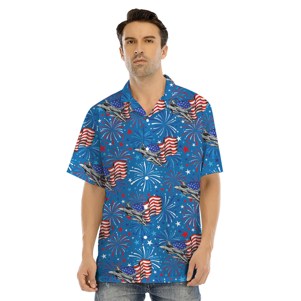 American Flag Aircraft Blue Matching Family Hawaiian Outfits