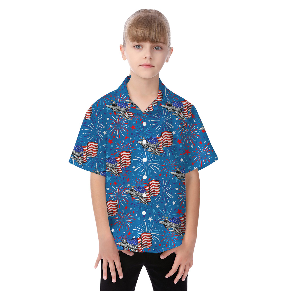 American Flag Aircraft Blue Matching Family Hawaiian Outfits