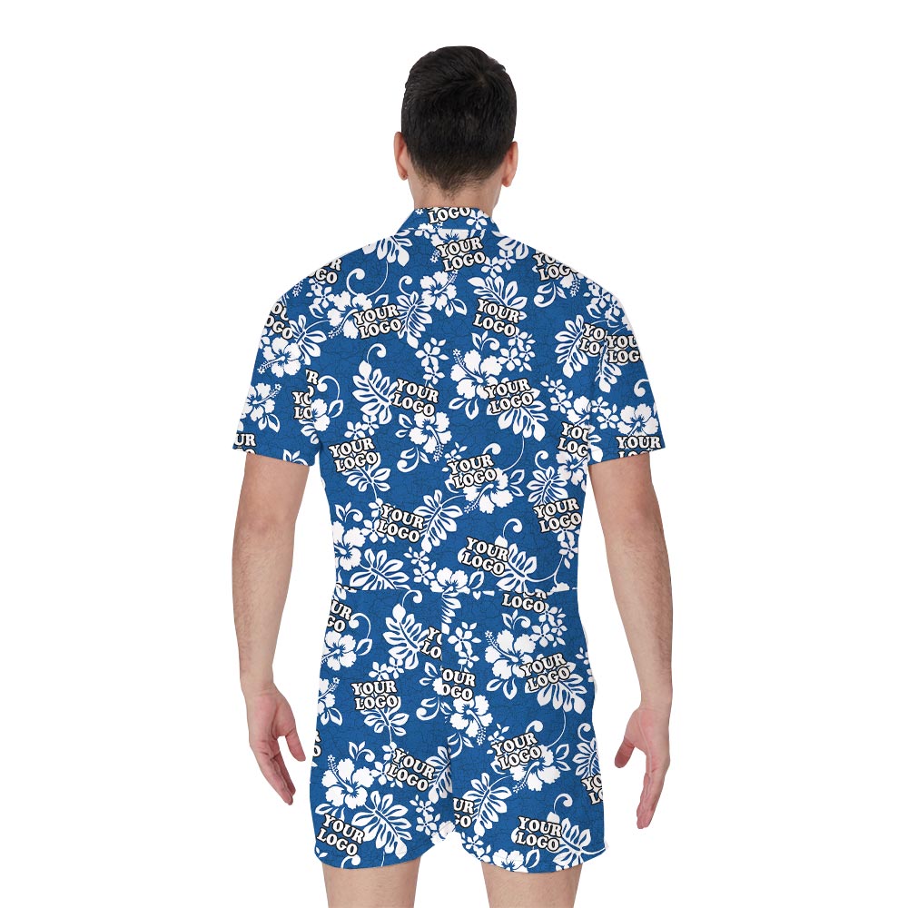 Custom Navy Men's Tropical Romper With Team Logo