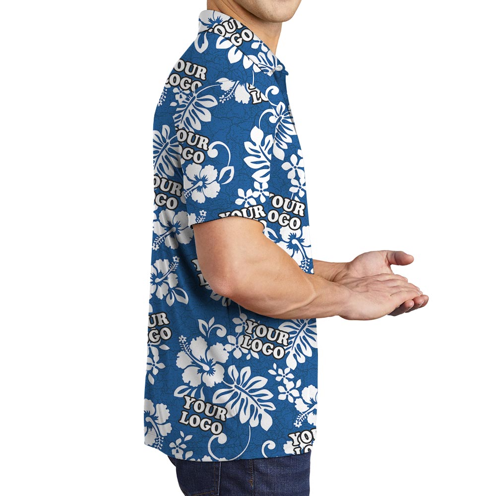 Blue Custom Logo Hawaiian Polo Golf Shirt For Men