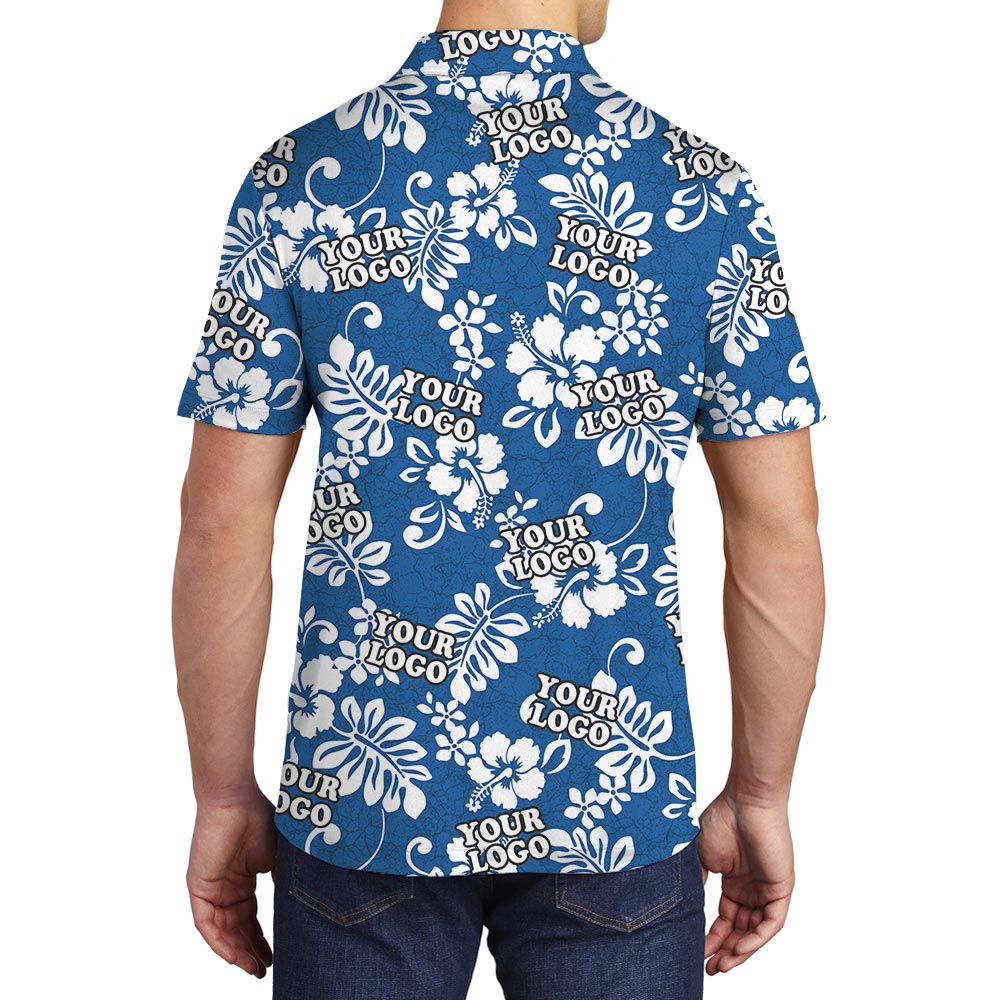 Blue Custom Logo Hawaiian Polo Golf Shirt For Men
