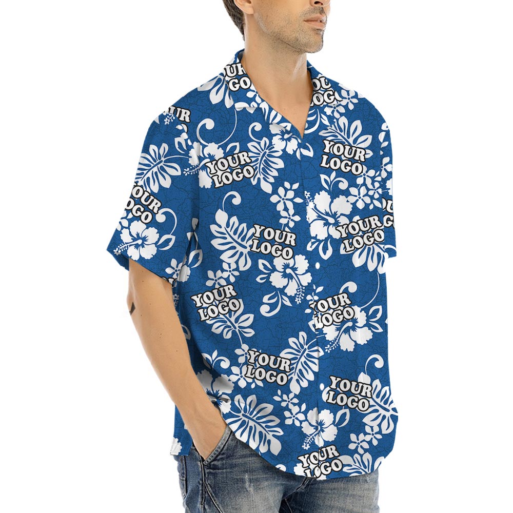 Blue Custom Logo Hawaiian Shirt No Minimum For Company