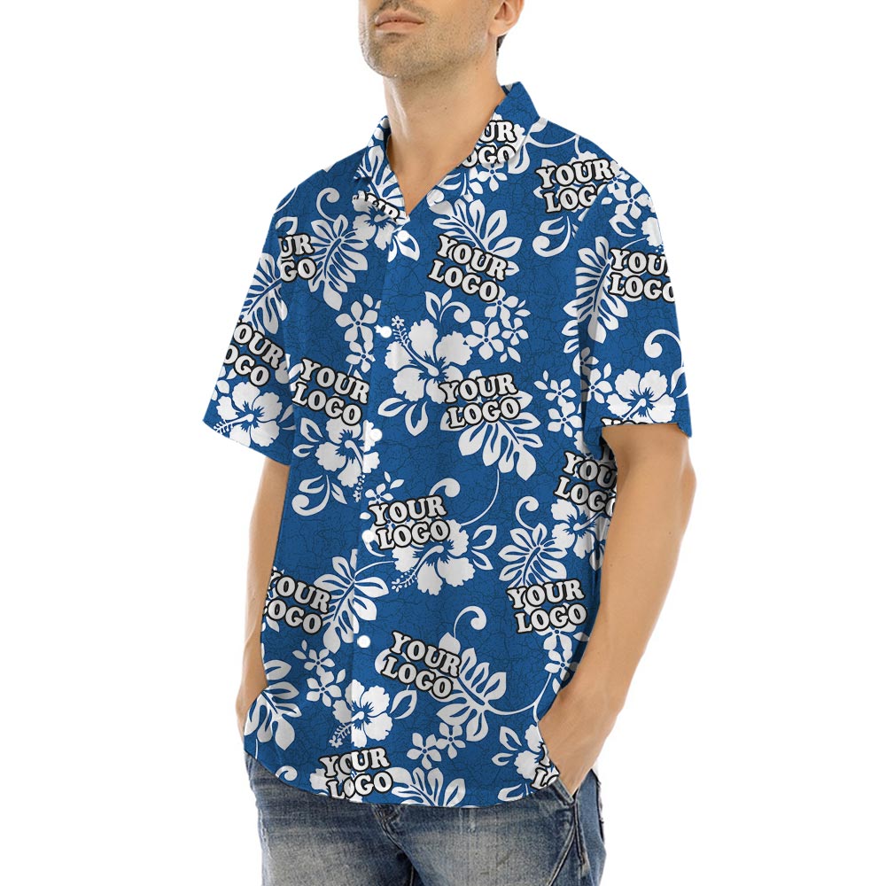 Blue Custom Logo Hawaiian Shirt No Minimum For Company