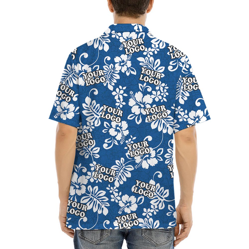 Blue Custom Logo Hawaiian Shirt No Minimum For Company