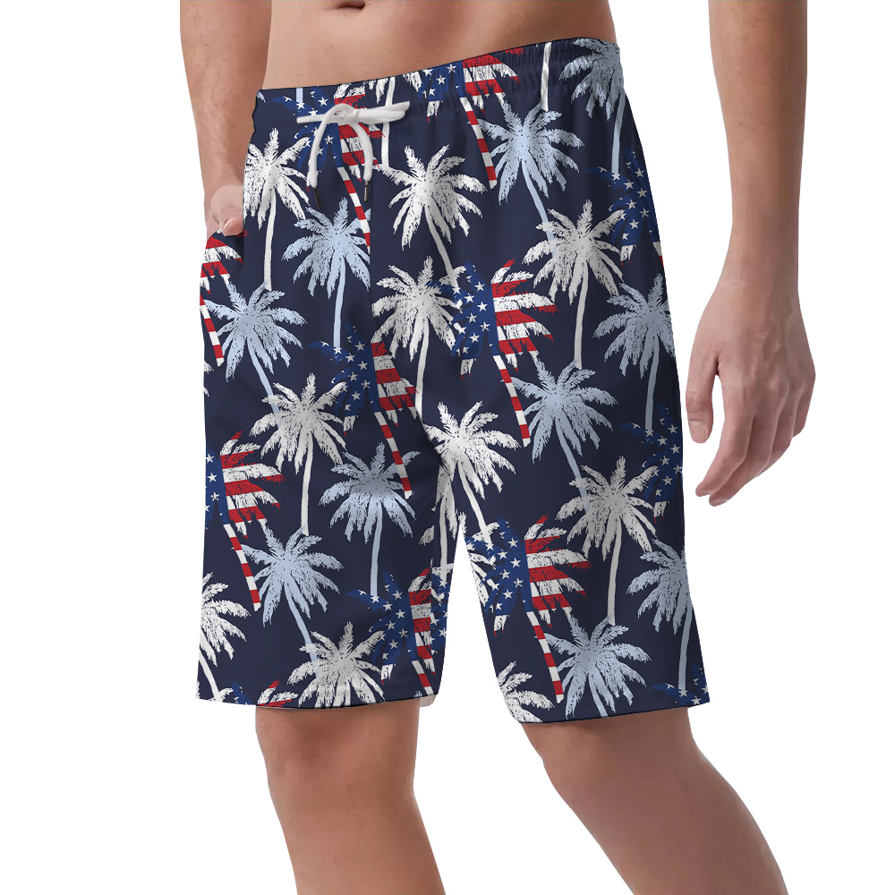 Patriotic Palm Trees American Flag Men's Beach Shorts