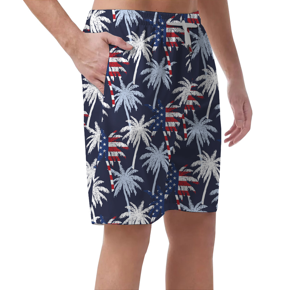 Patriotic Palm Trees American Flag Men's Beach Shorts